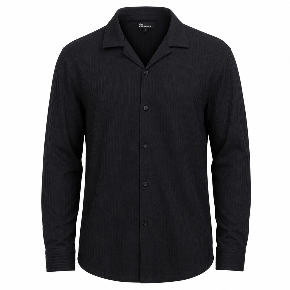 The Commons Mens Textured Knit Shirt Black XL Long Sleeve Button Up Ribbed New